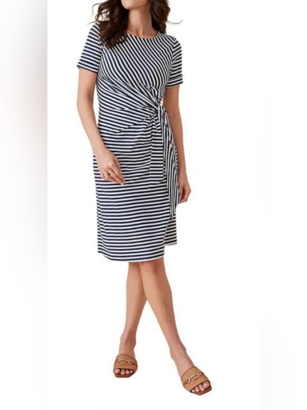 J. McLaughlin New with Tag Lenora Blue White Stripe Side Tie T-Shirt Dress XS